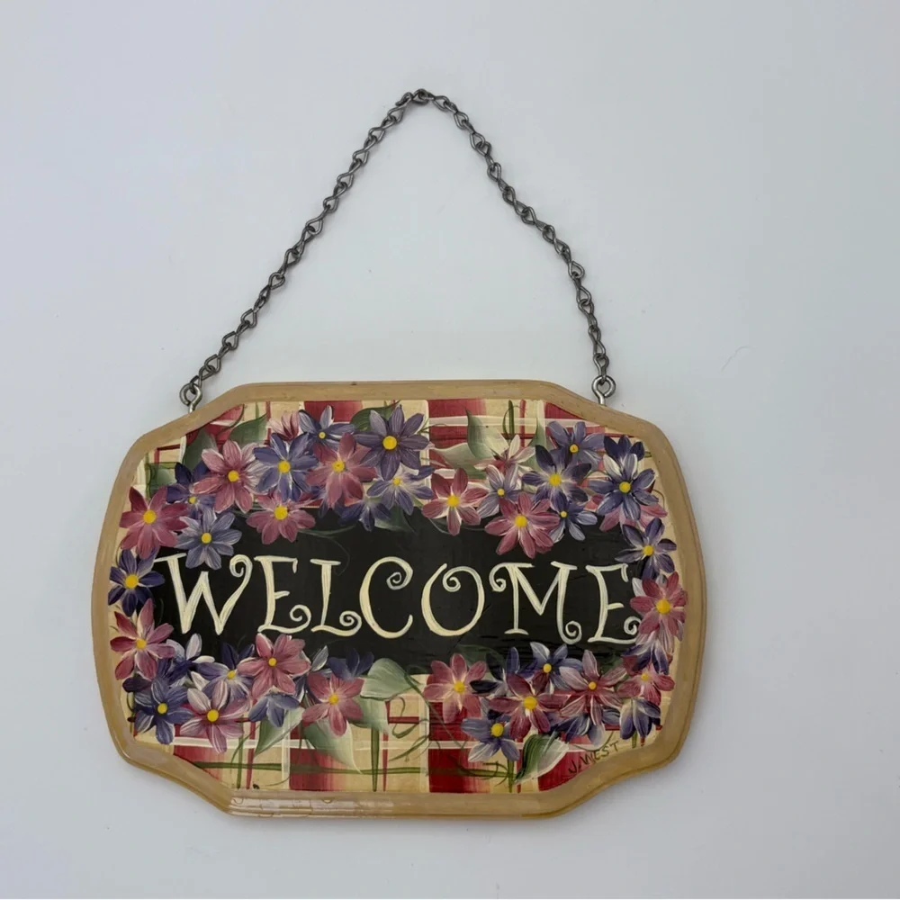 Hand-painted, Signed Floral Welcome Sign